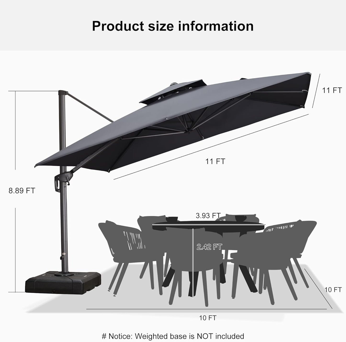 12ft Patio Umbrella with Base Large Outdoor Square Umbrella