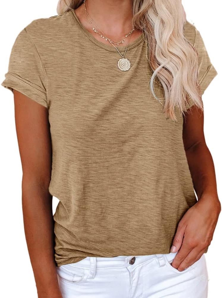 Women's Short Sleeve Shirts Crewneck Loose Casual Summer Basic Tees Tops