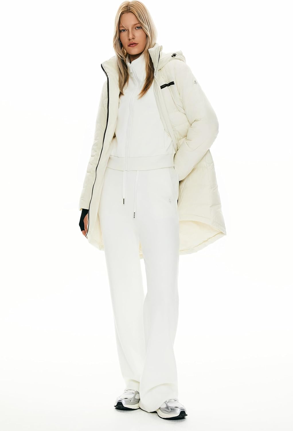 Womens Long Winter Down Jacket Hooded Quilted Puffer Coat Slim Fit Warm Outerwear