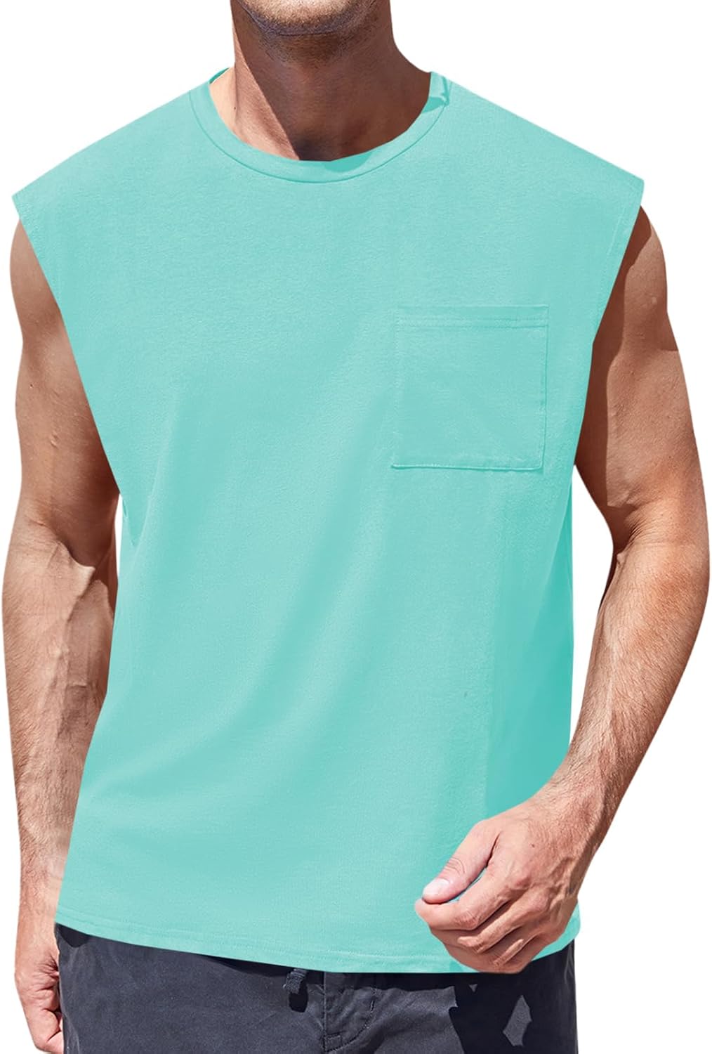 Mens Sleeveless Tank Tops Workout Cut Off Shirts Muscle Gym T Shirts with Pocket
