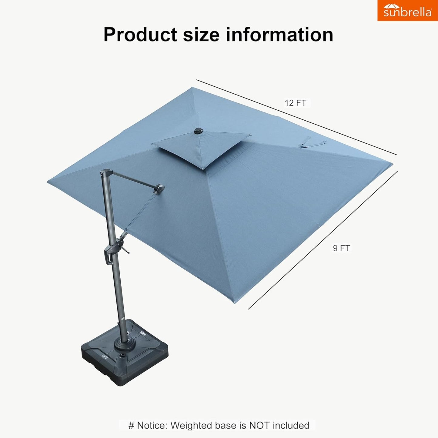 12ft Patio Umbrella with Base Large Outdoor Square Umbrella