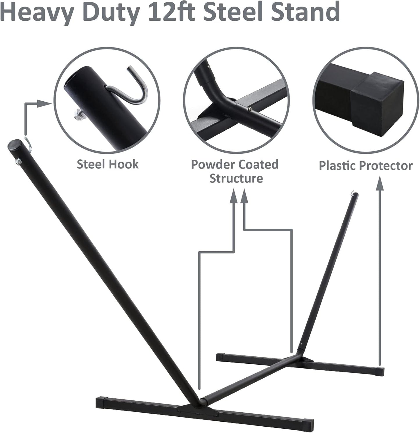 2 Person Hammock with Stand Heavy Duty Portable Dark Grey
