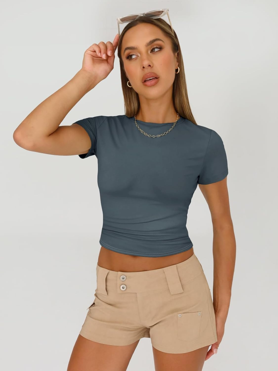 3 Piece Short Sleeve Shirts Basic Going Out Slim Fitted Crop Tops