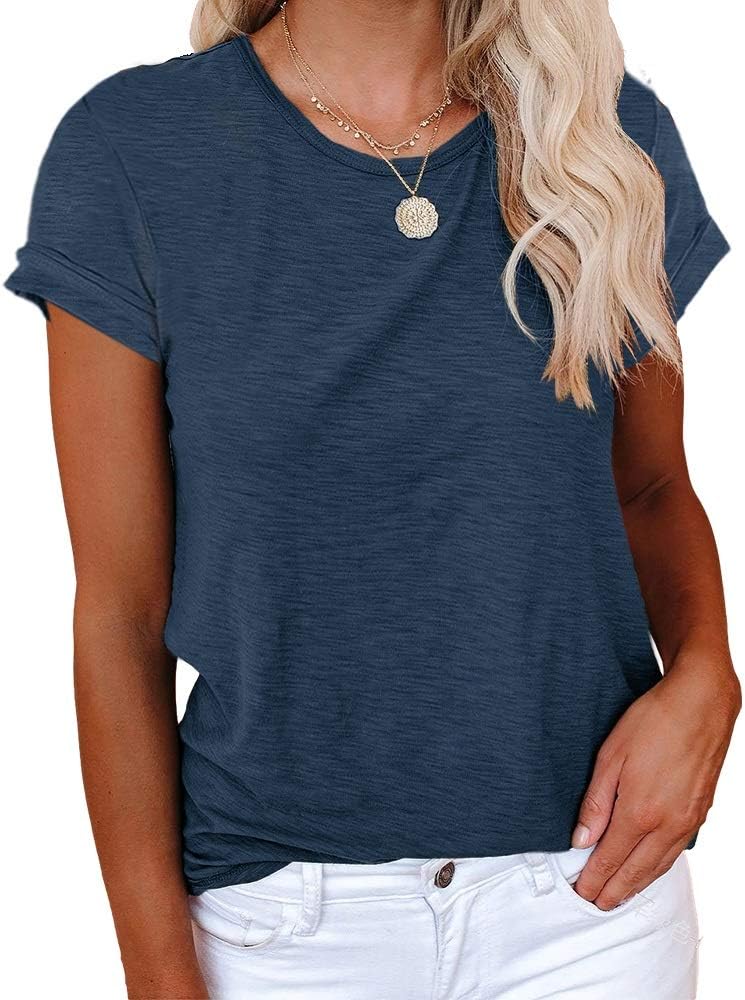 Women's Short Sleeve Shirts Crewneck Loose Casual Summer Basic Tees Tops