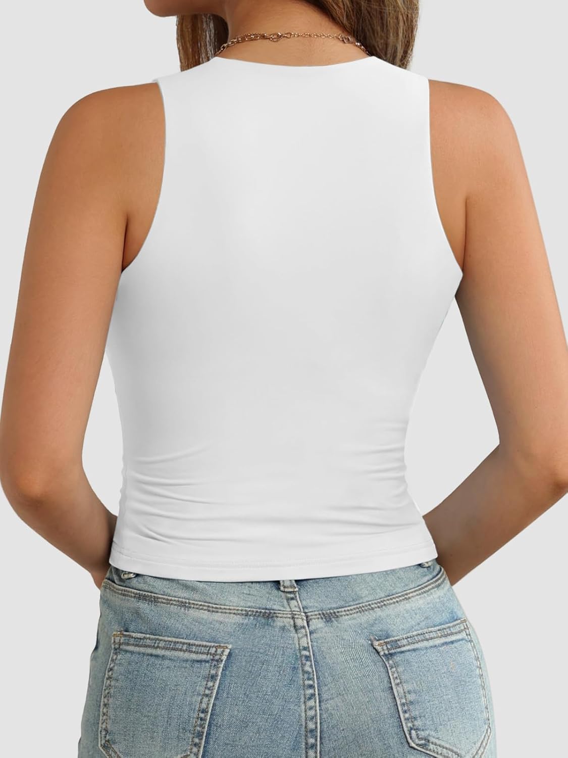 Womens Double Lined Crop Tank Tops Casual Basic Shirts Sleeveless Tops