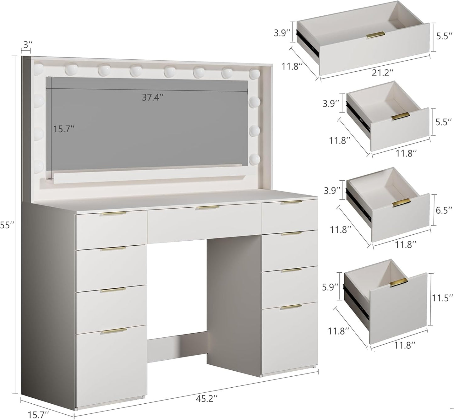Vanity Desk with Mirror and Lights 39.3in Makeup Vanity with Large Mirror