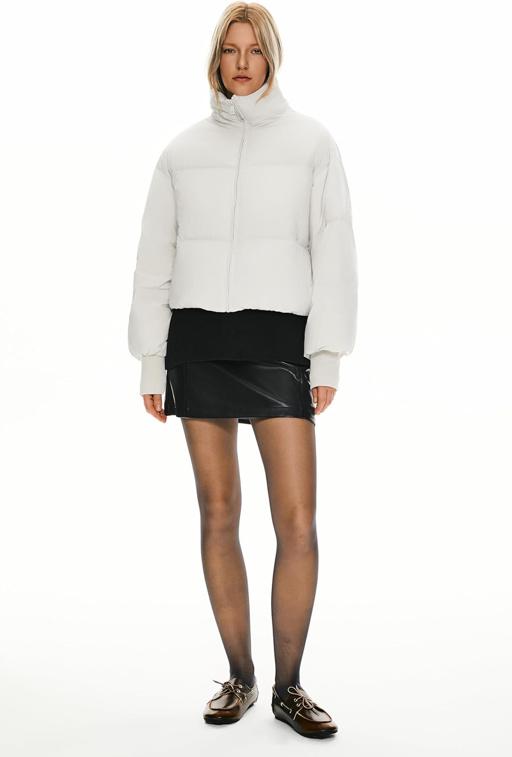 Womens Winter Oversized Cropped Puffer Jacket Zip Up Short Down Coat