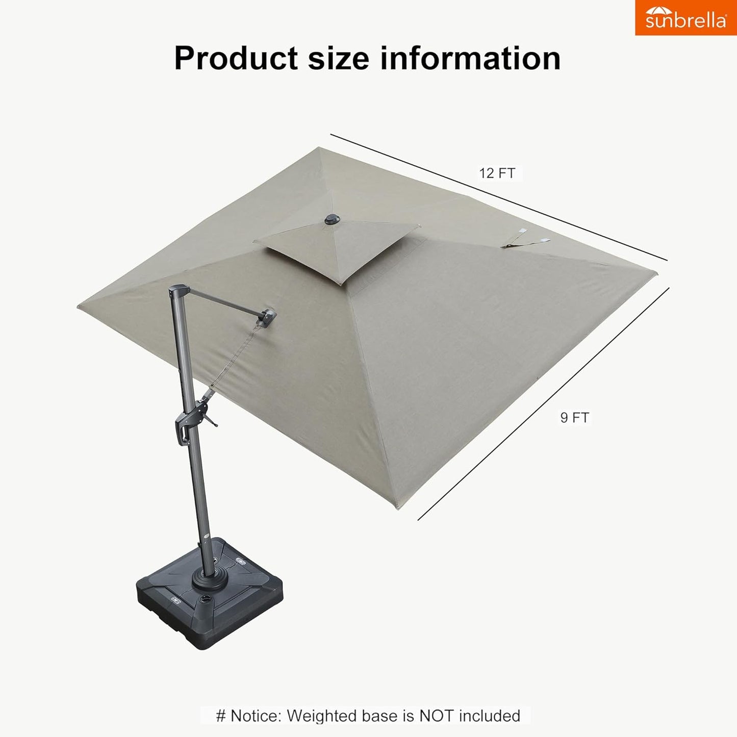 12ft Patio Umbrella with Base Large Outdoor Square Umbrella