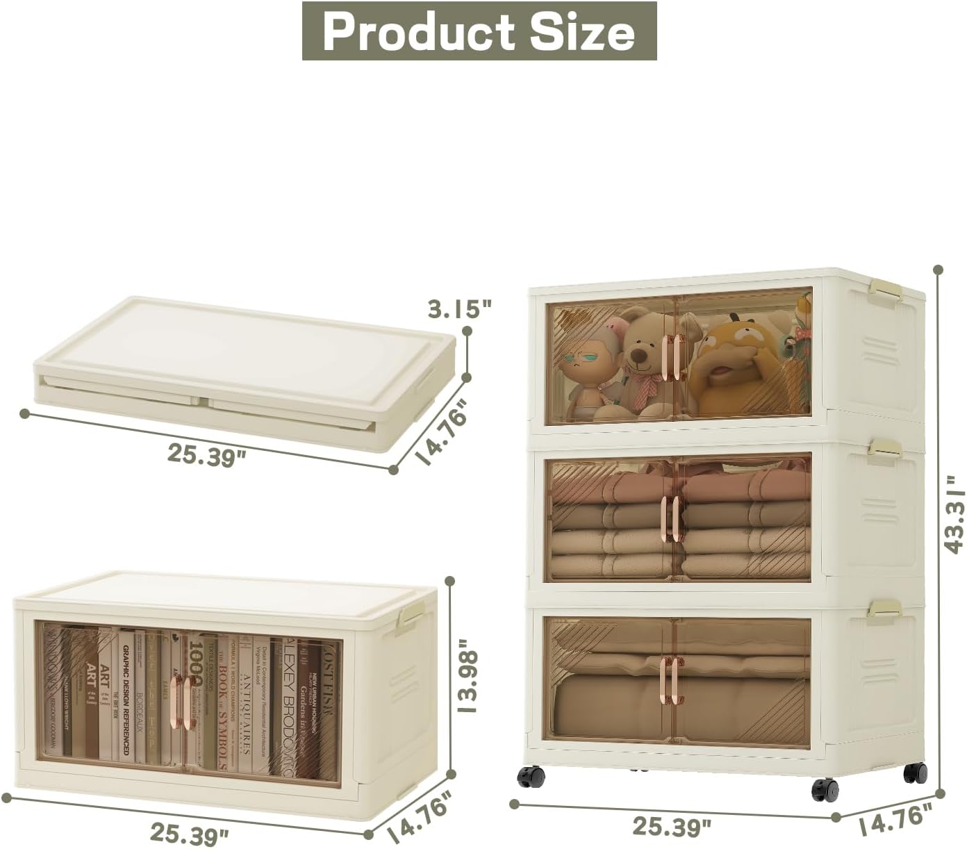 23 Gal Stackable Storage Bins with Lids and Wheels 5 Pack