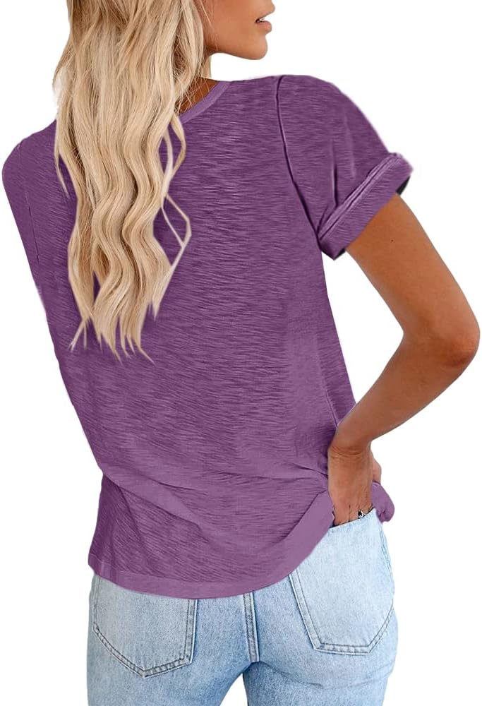 Women's Short Sleeve Shirts Crewneck Loose Casual Summer Basic Tees Tops