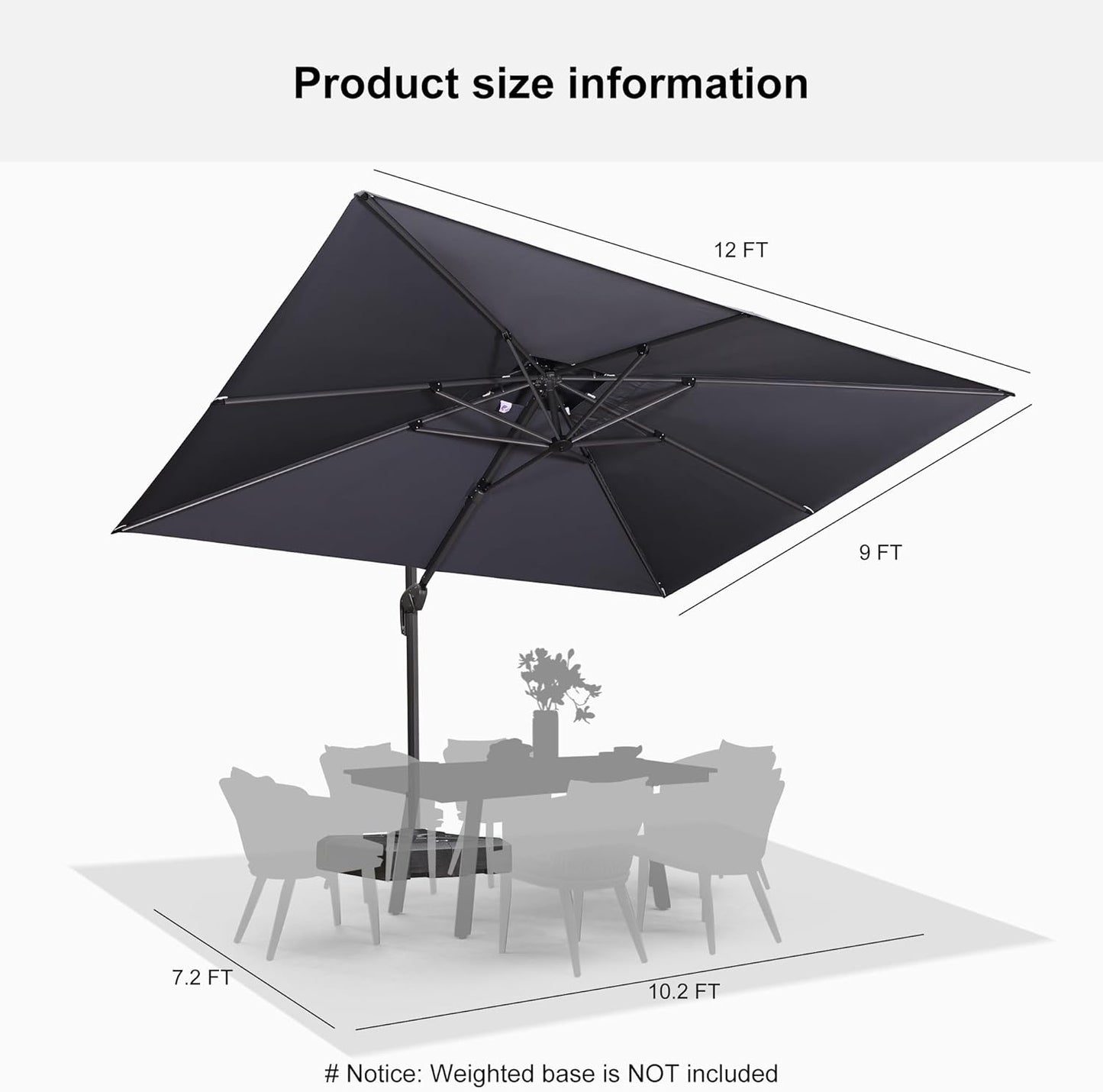 12ft Patio Umbrella with Base Large Outdoor Square Umbrella