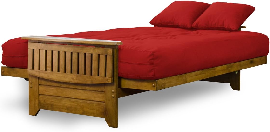 Full Size Wood Futon Frame with Tray Arms and Drawers