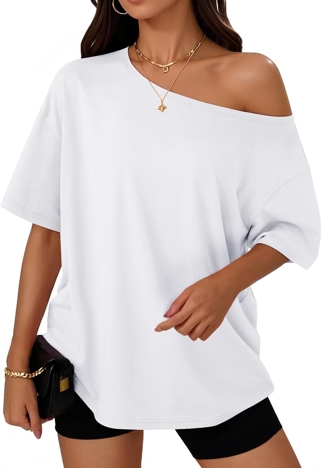 Womens Off The Shoulder Tops Oversized T-Shirts