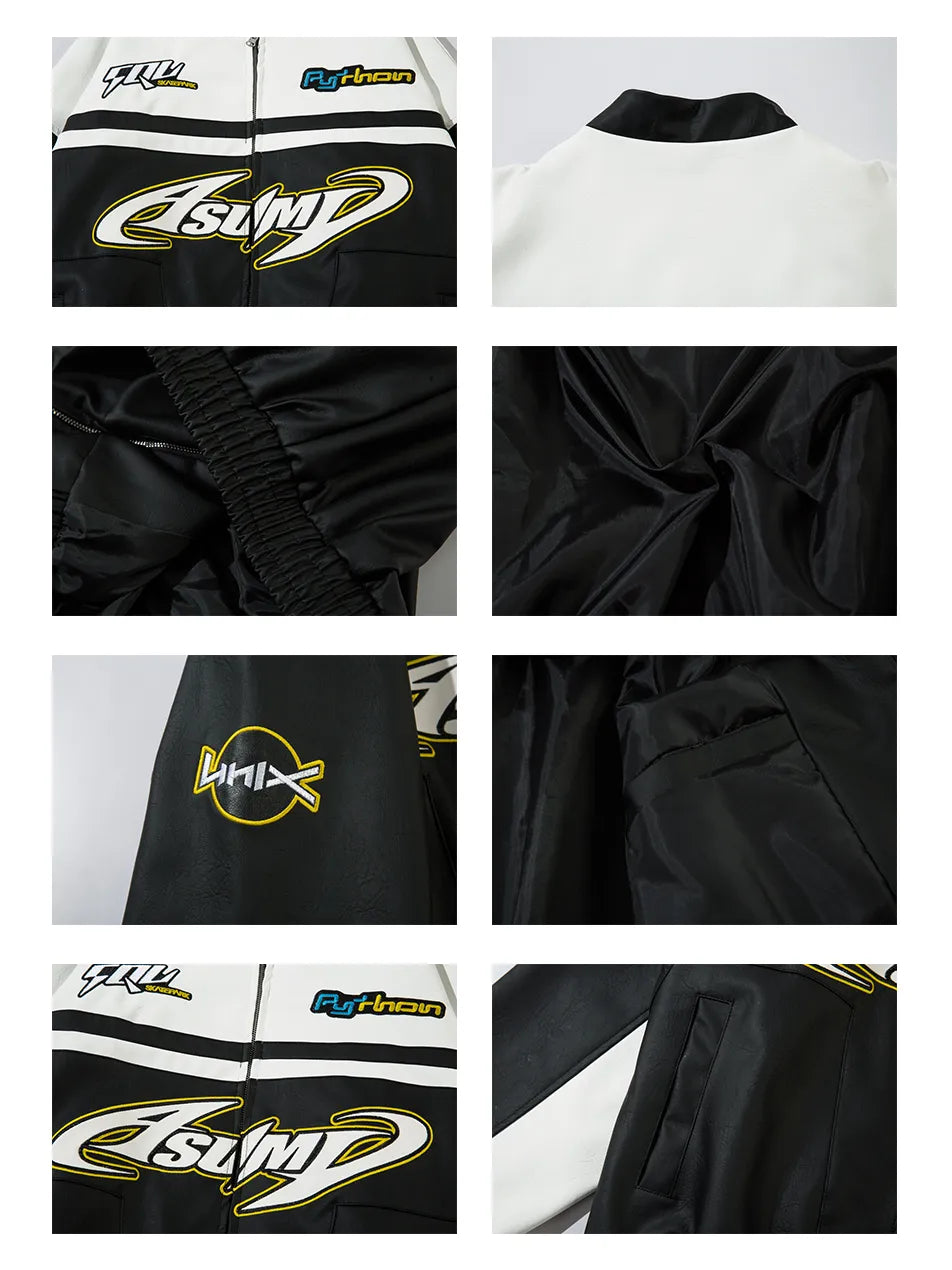 PU Leather Jacket Embroidery Motorcycle Jacket