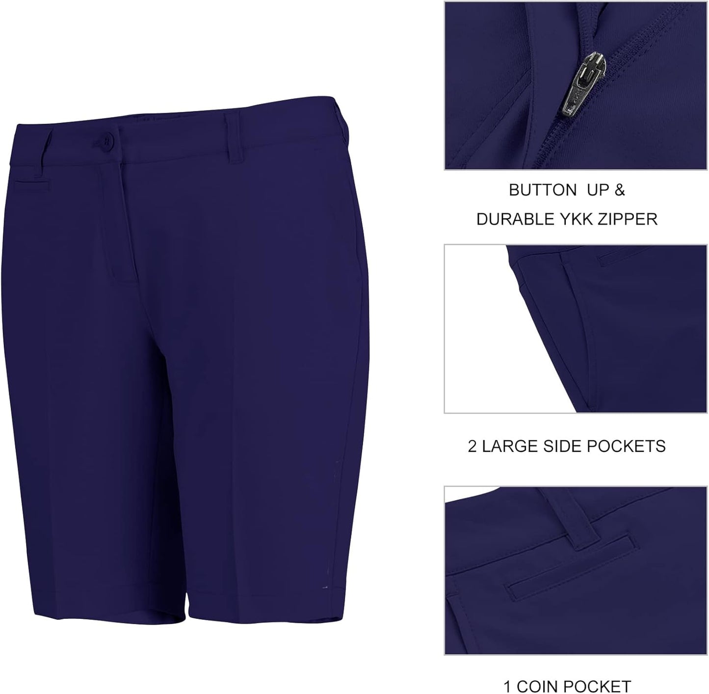 Womens Golf Shorts Lightweight Stretch Relaxed Fit Knee Length Ladies Bermuda Shorts