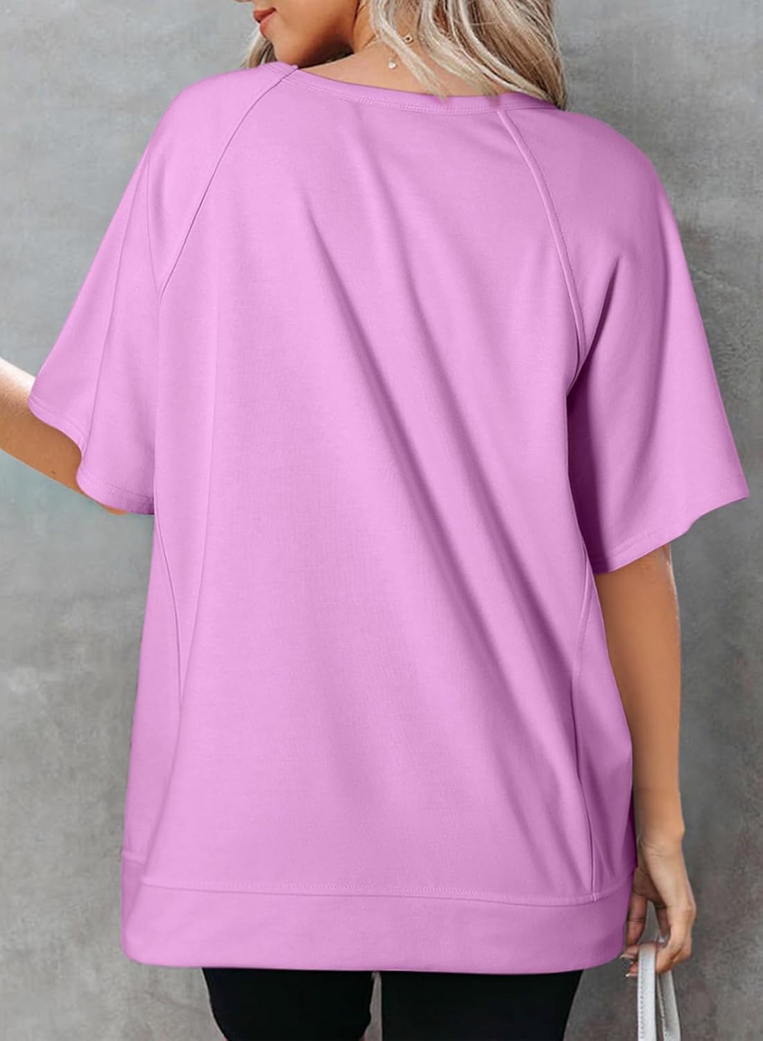 Crewneck Short Sleeve Casual Summer Tops Lightweight Loose High Low Blouse