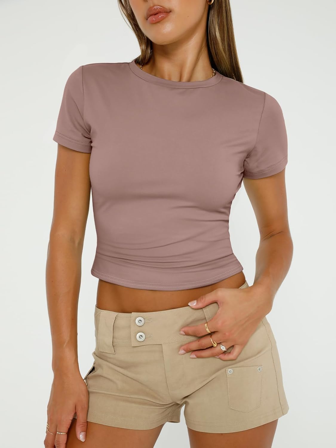3 Piece Short Sleeve Shirts Basic Going Out Slim Fitted Crop Tops