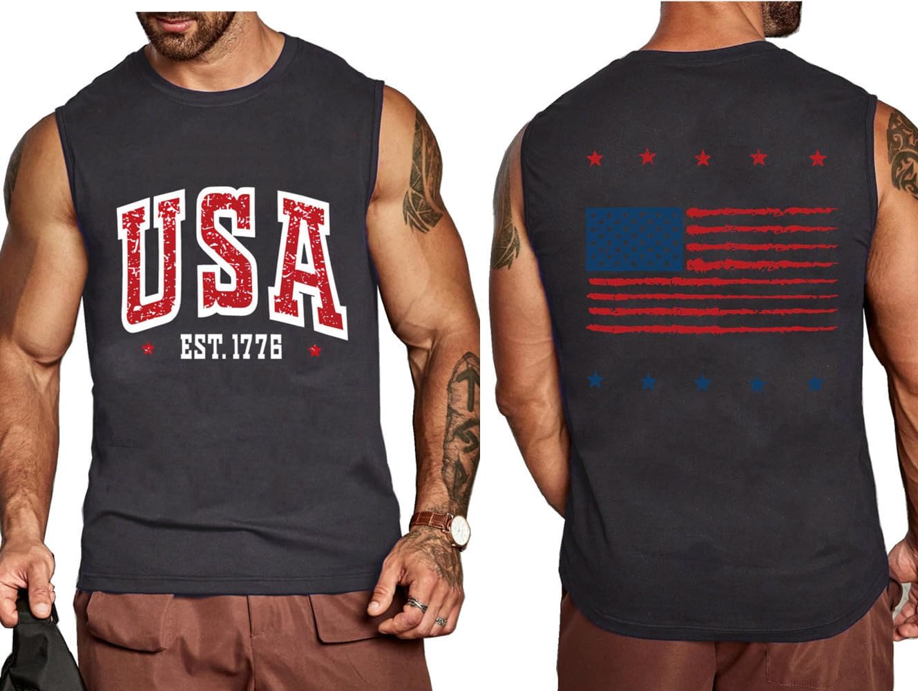 4th of July American Flag Patriotic Tank Top Shirts for Men