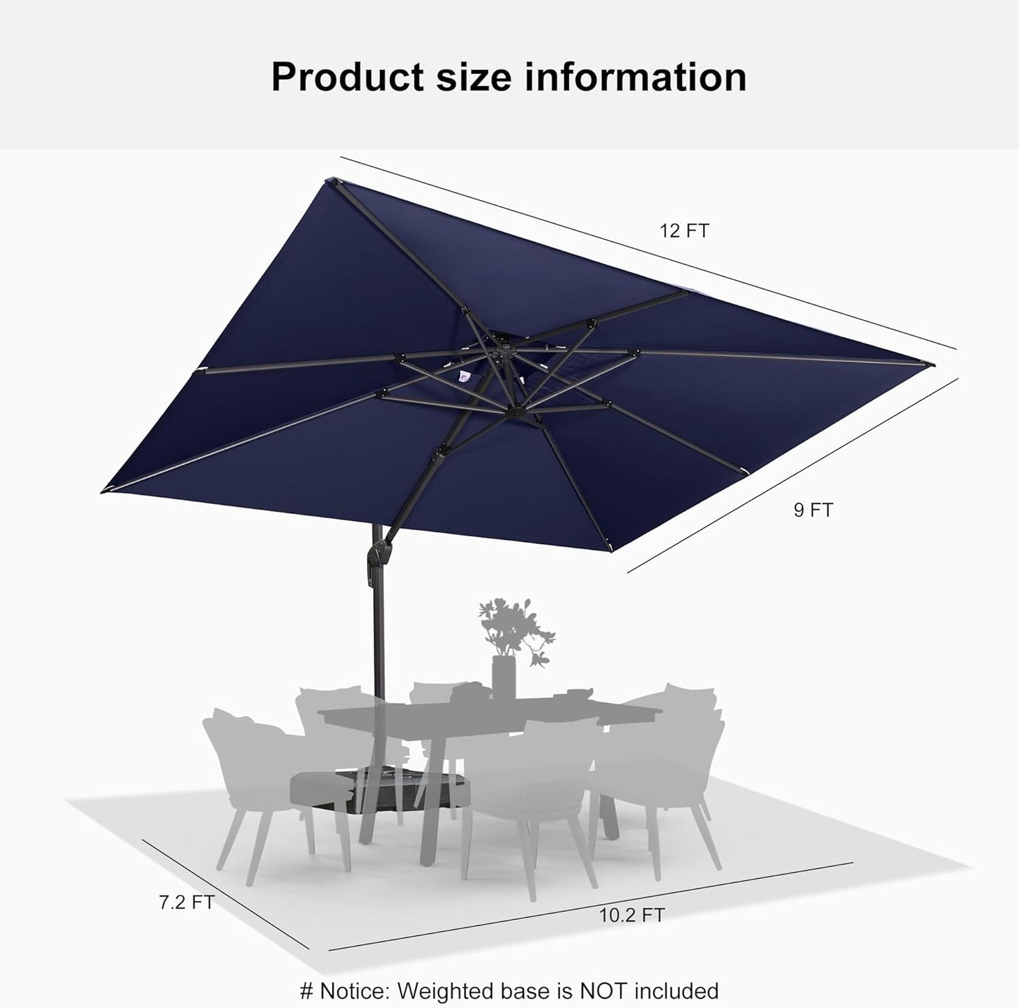 12ft Patio Umbrella with Base Large Outdoor Square Umbrella