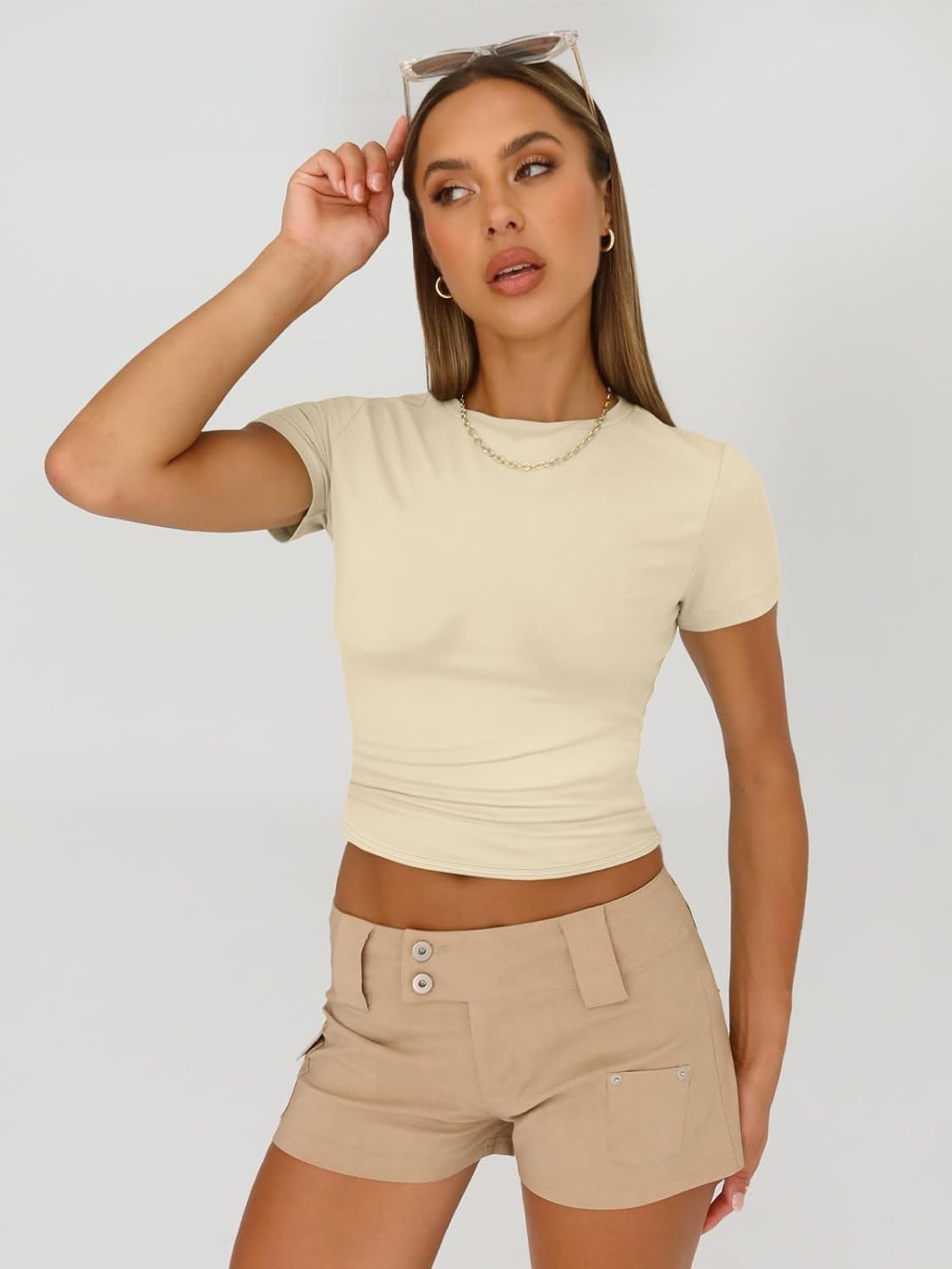 3 Piece Short Sleeve Shirts Basic Going Out Slim Fitted Crop Tops