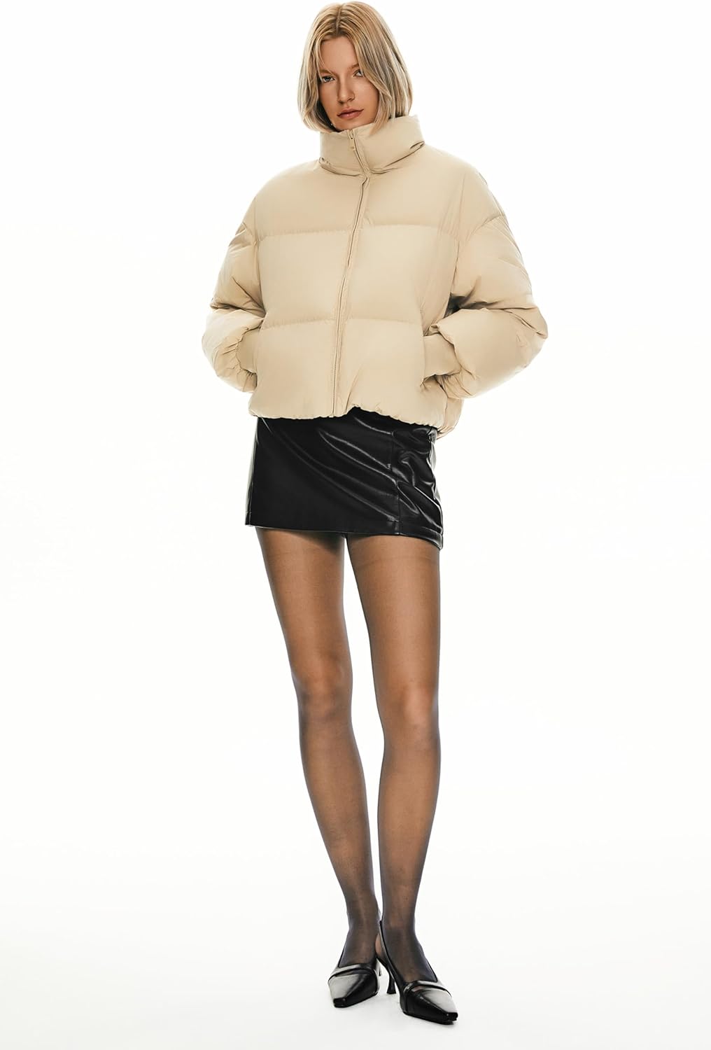 Womens Winter Oversized Cropped Puffer Jacket Zip Up Short Down Coat