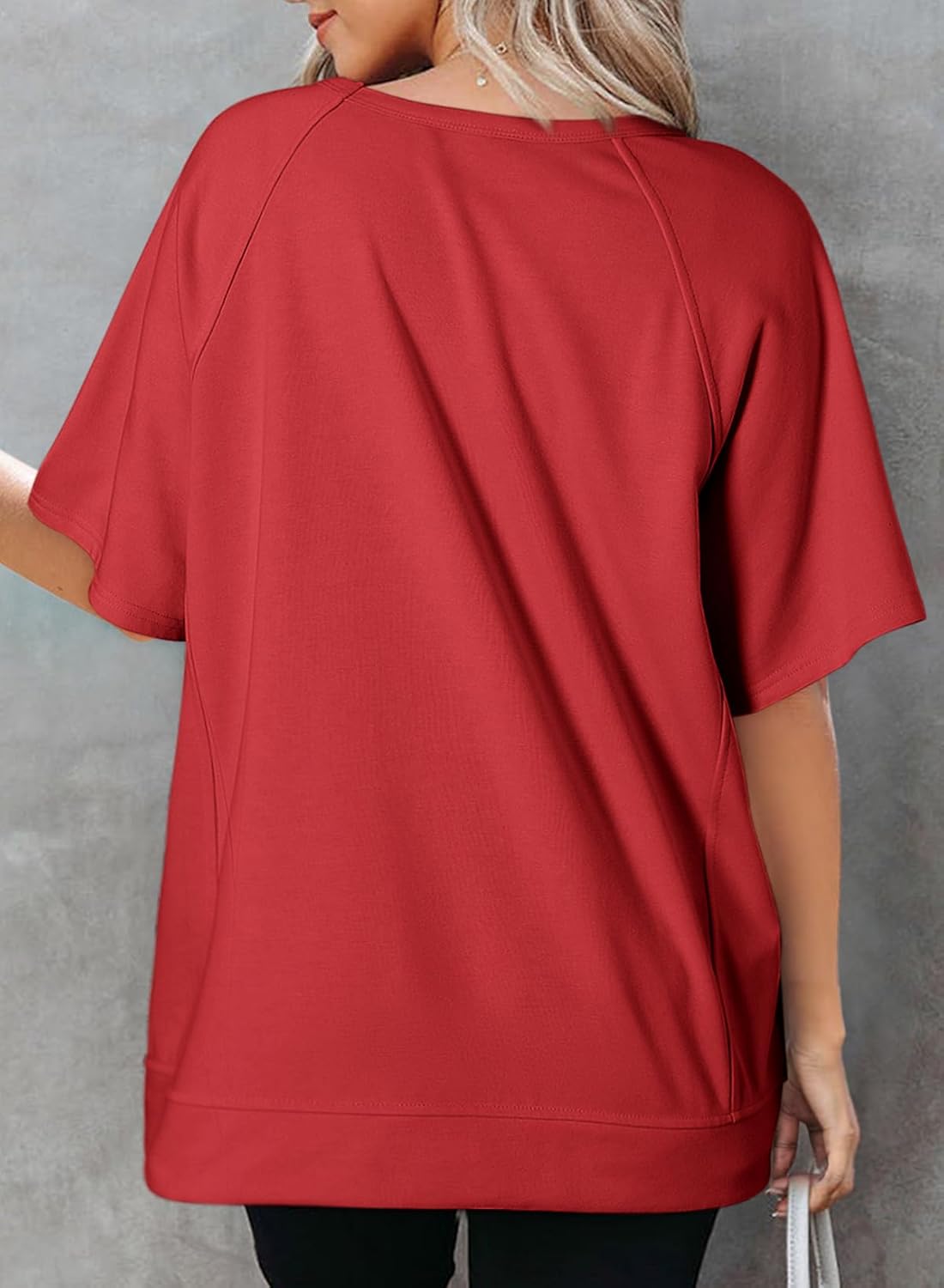 Crewneck Short Sleeve Casual Summer Tops Lightweight Loose High Low Blouse