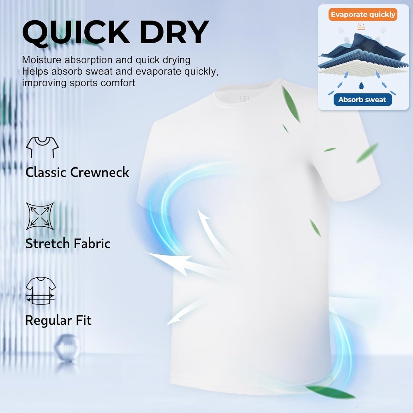 Men's Undershirt Moisture-Wicking T-Shirts Stretch Crewneck Soft Tees for Men,3 Pack