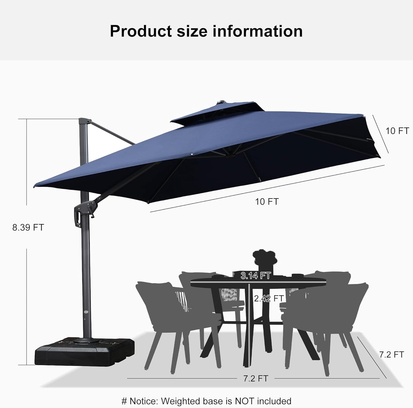 12ft Patio Umbrella with Base Large Outdoor Square Umbrella