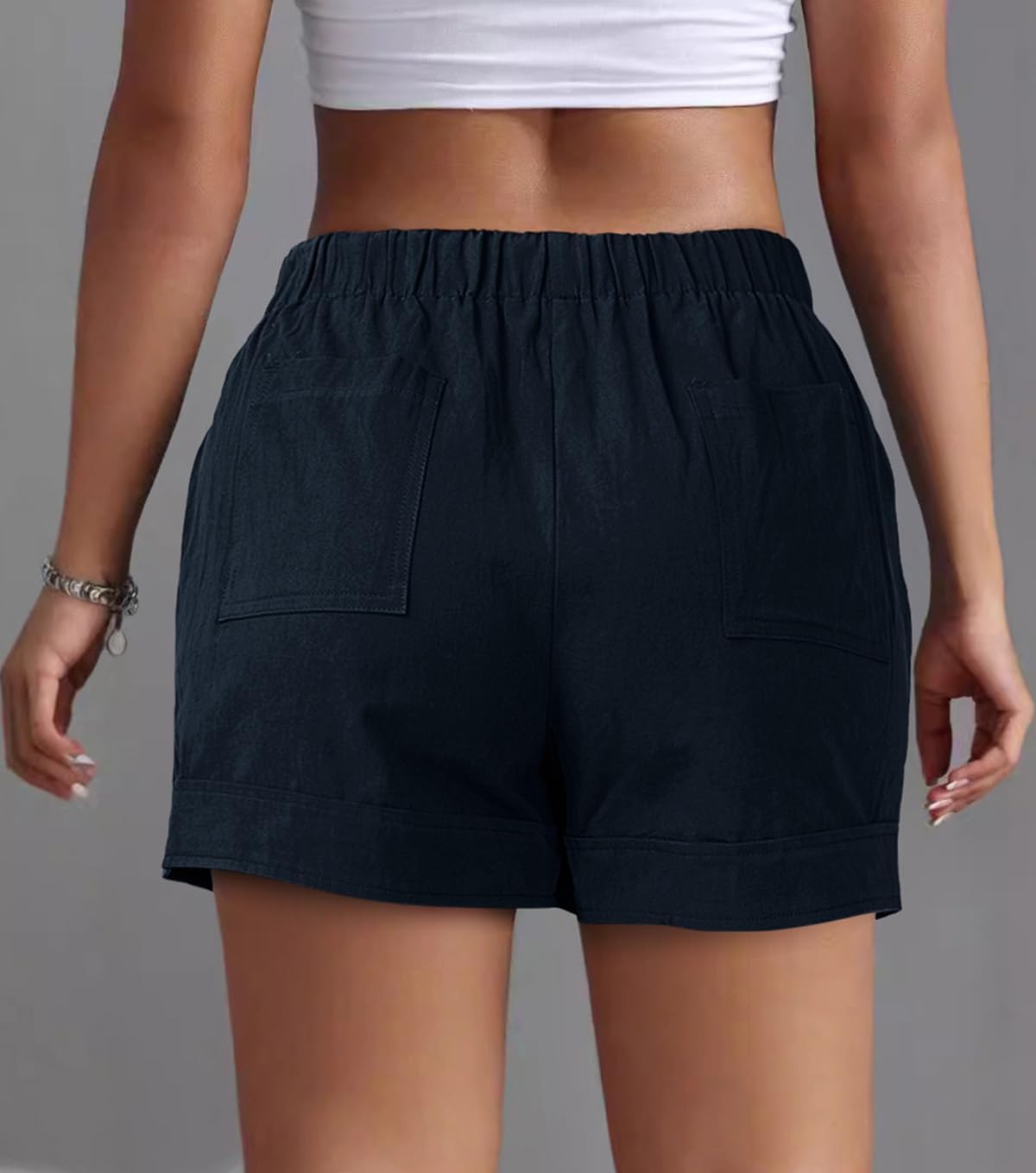 Womens Shorts Summer Comfy Cotton Elastic Waist Drawstring Casual Shorts with Pockets