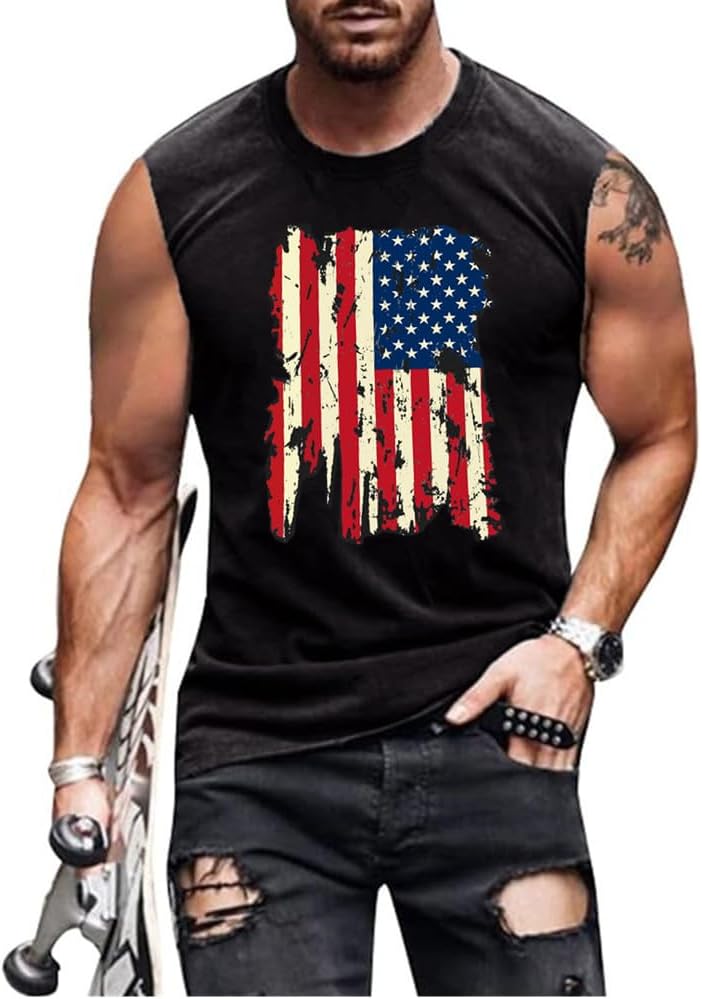 American Flag Patriotic Tank Tops Muscle Gym Sleeveless Graphic Tee Tops
