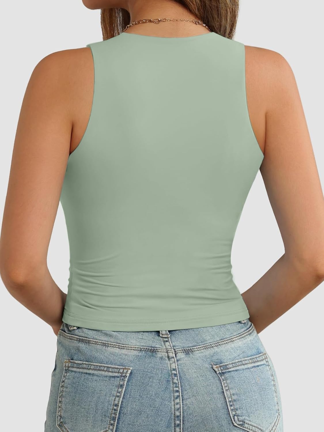 Womens Double Lined Crop Tank Tops Casual Basic Shirts Sleeveless Tops