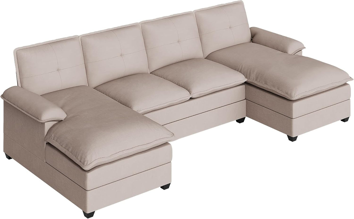 110 Inch U Shaped Sectional Sofa with Double Chaise Black
