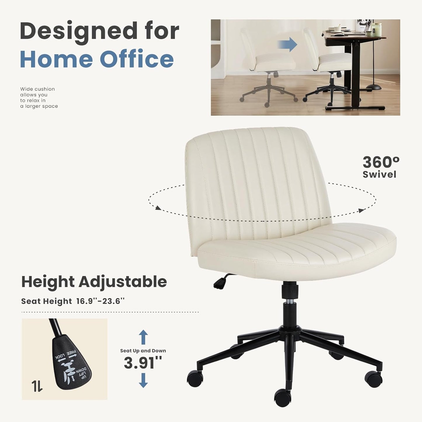 DUMOS Criss Cross Chair Legged Office Wide Comfy Desk Seat