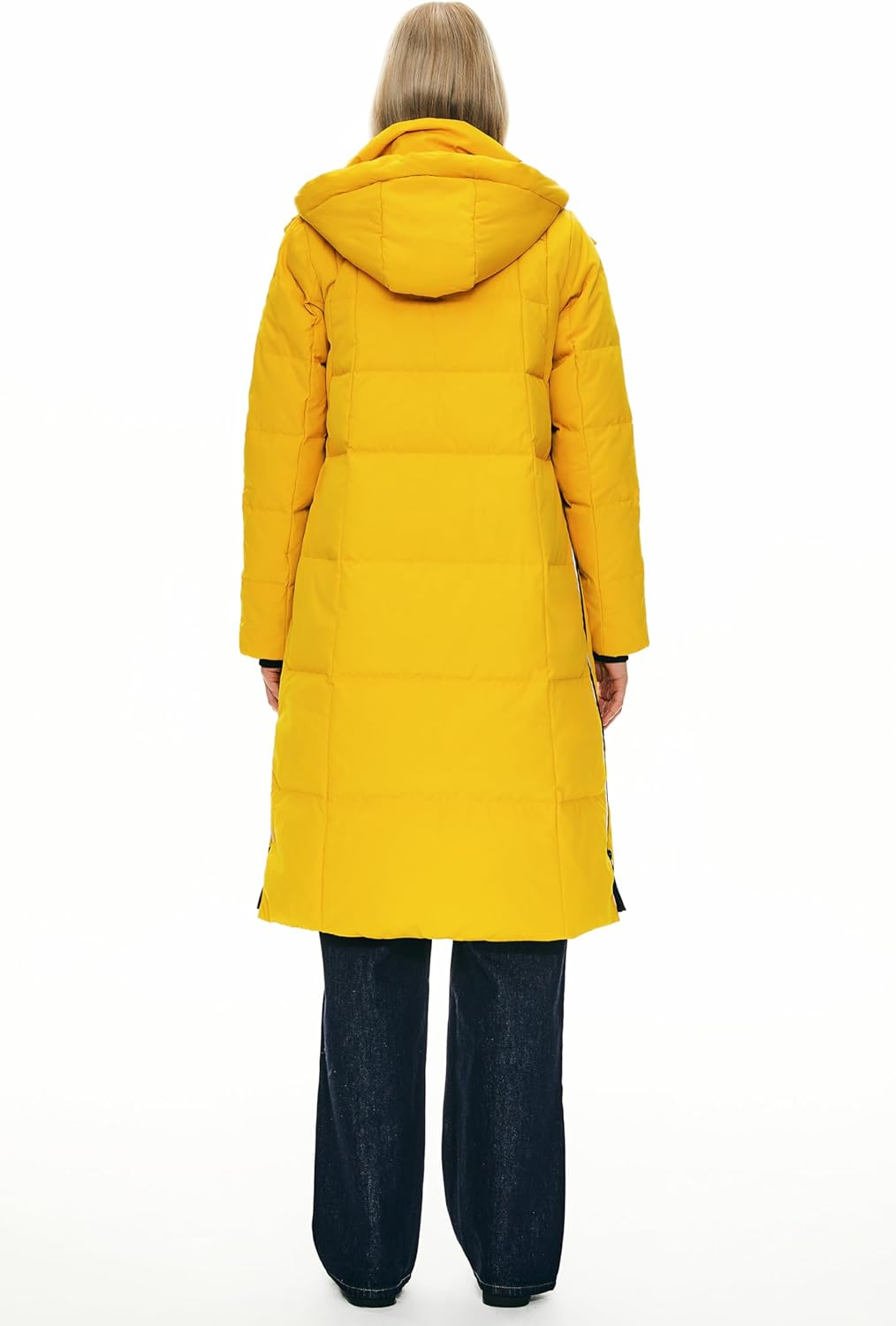 Womens Thickened Long Down Jacket Hooded Winter Puffer Coat with Side Zipper