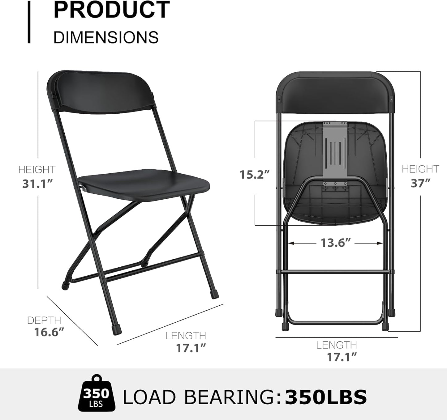 10 Pack White Folding Chairs Portable Party Chairs