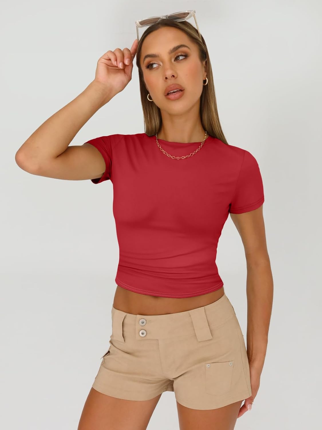 3 Piece Short Sleeve Shirts Basic Going Out Slim Fitted Crop Tops