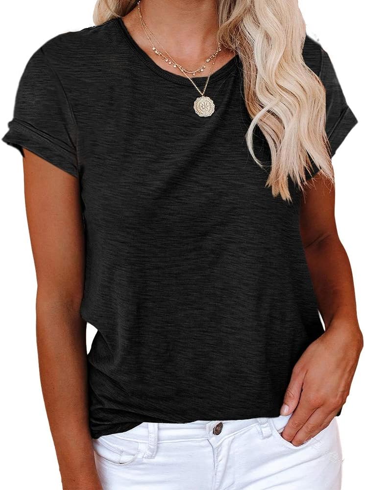 Women's Short Sleeve Shirts Crewneck Loose Casual Summer Basic Tees Tops