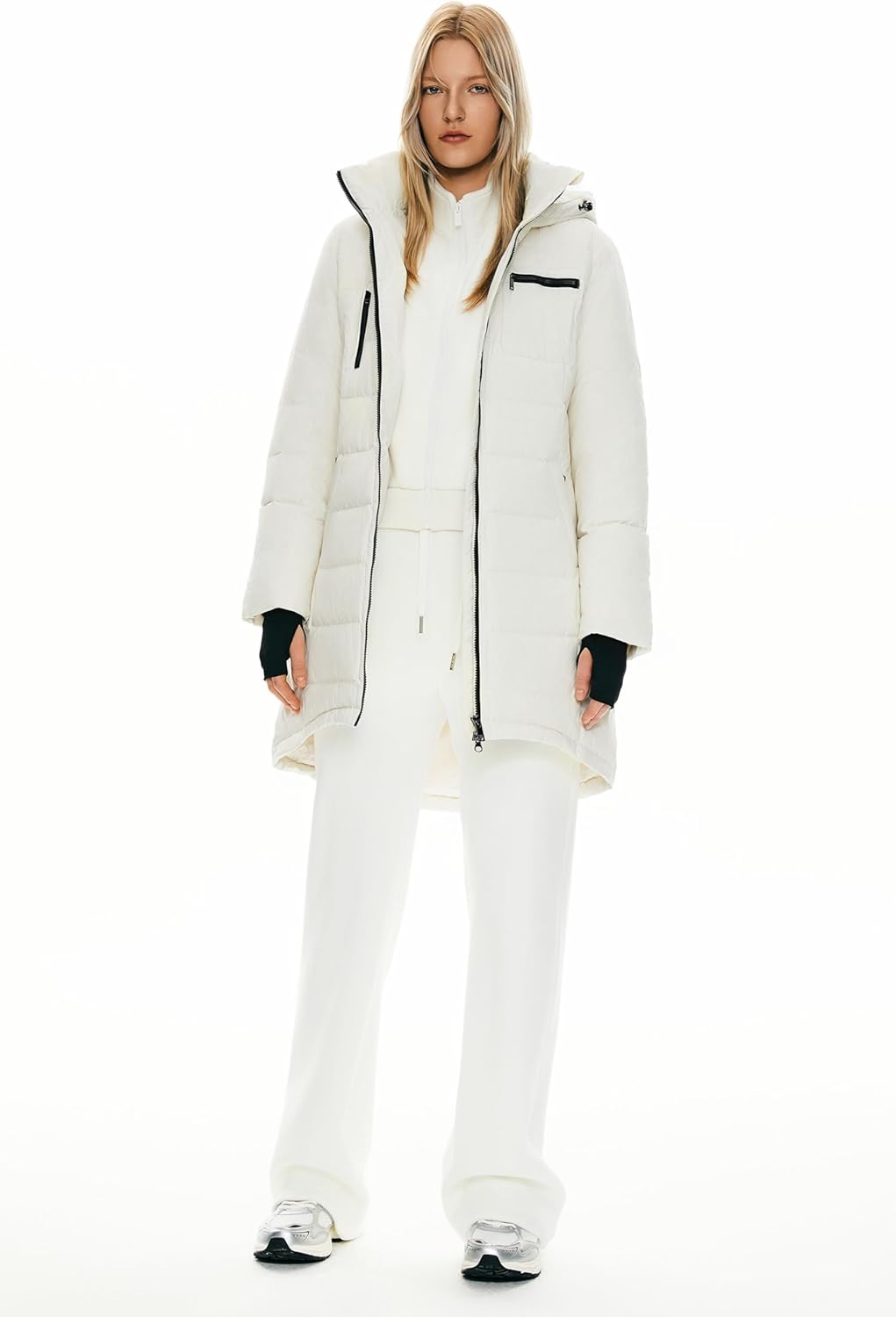 Womens Long Winter Down Jacket Hooded Quilted Puffer Coat Slim Fit Warm Outerwear