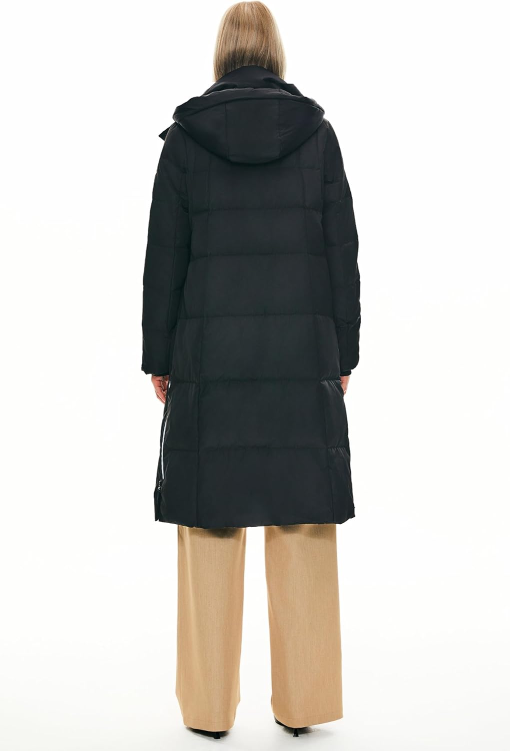 Womens Thickened Long Down Jacket Hooded Winter Puffer Coat with Side Zipper