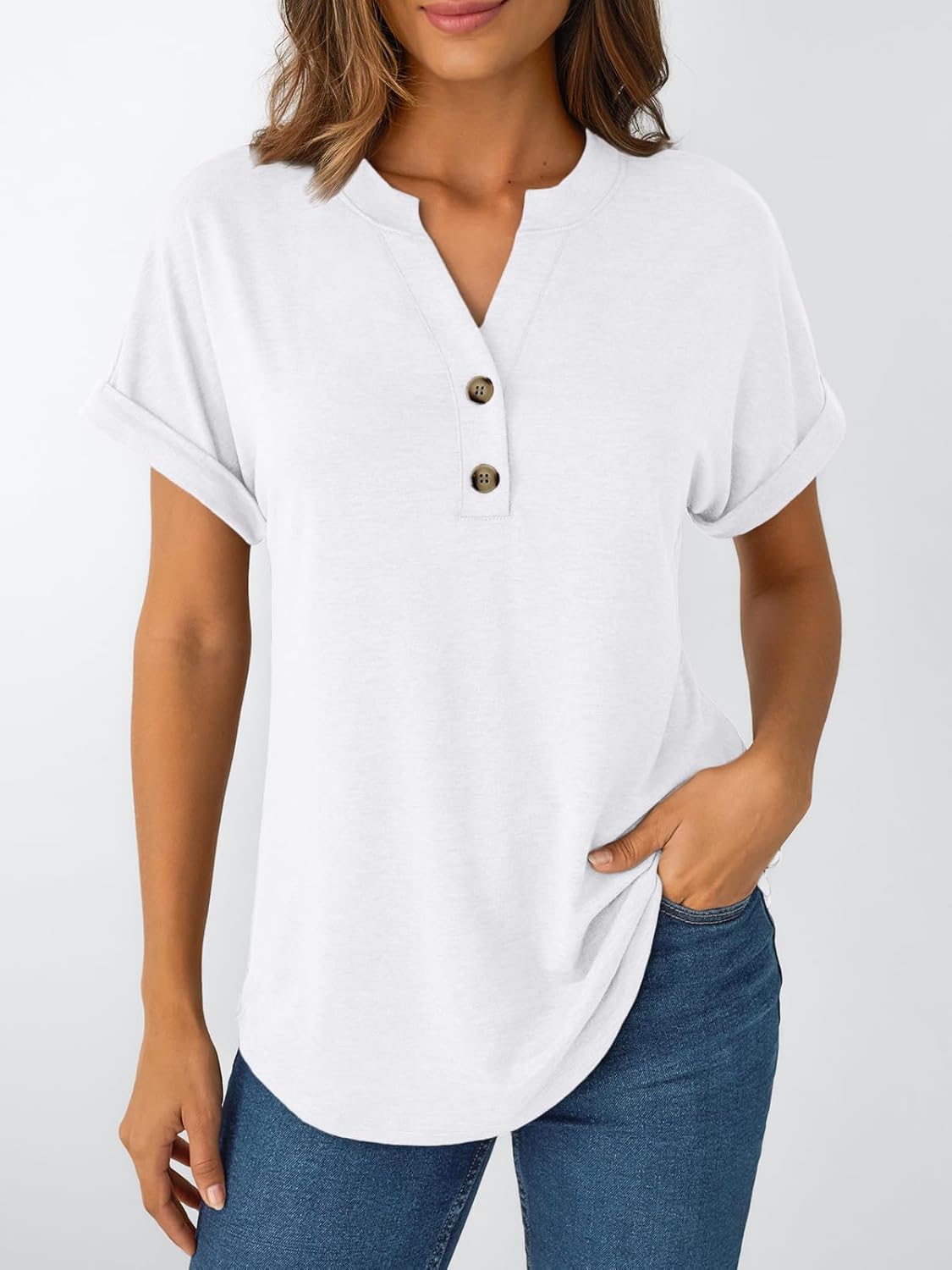 Women's Short Sleeve Shirts Henley Dressy Casual Summer Tops