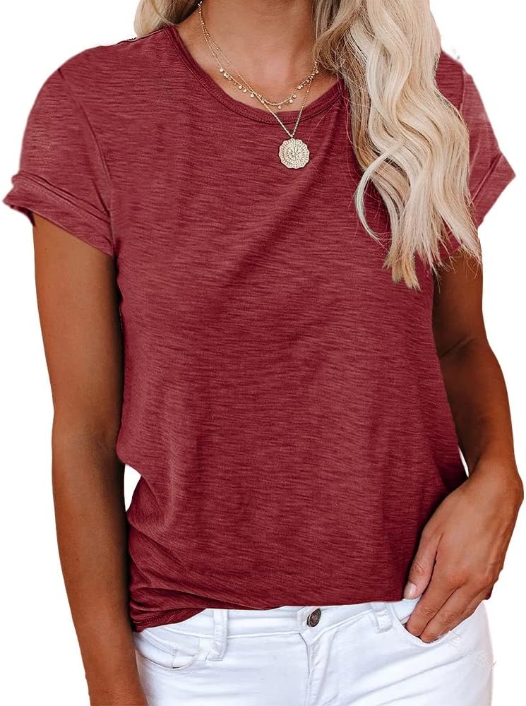 Women's Short Sleeve Shirts Crewneck Loose Casual Summer Basic Tees Tops