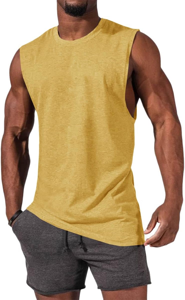 Men's Sleeveless Tank Tops Crewneck Solid Loose Fit Shirt
