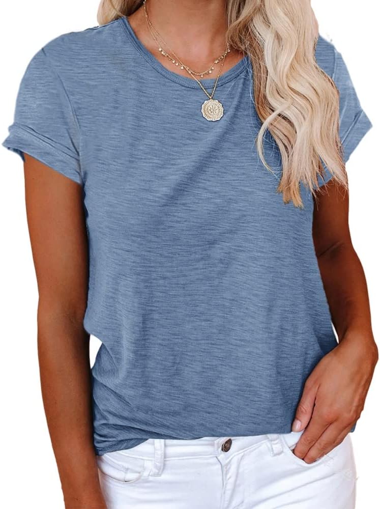 Women's Short Sleeve Shirts Crewneck Loose Casual Summer Basic Tees Tops