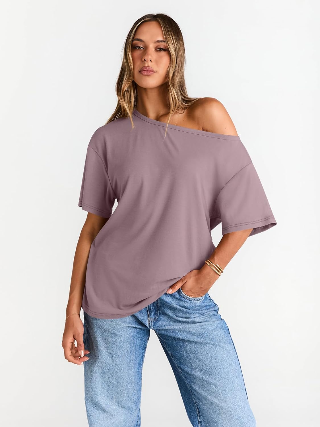 Womens Off The Shoulder Tops Oversized T-Shirts