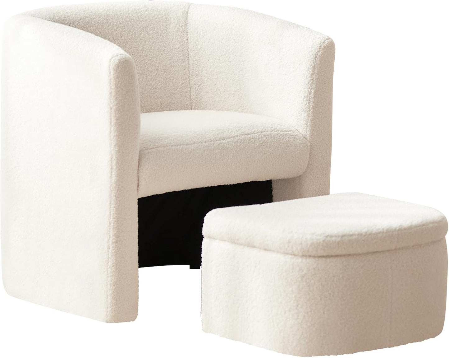 COLAMY Upholstered Velvet Barrel Accent Chair with Storage Ottoman