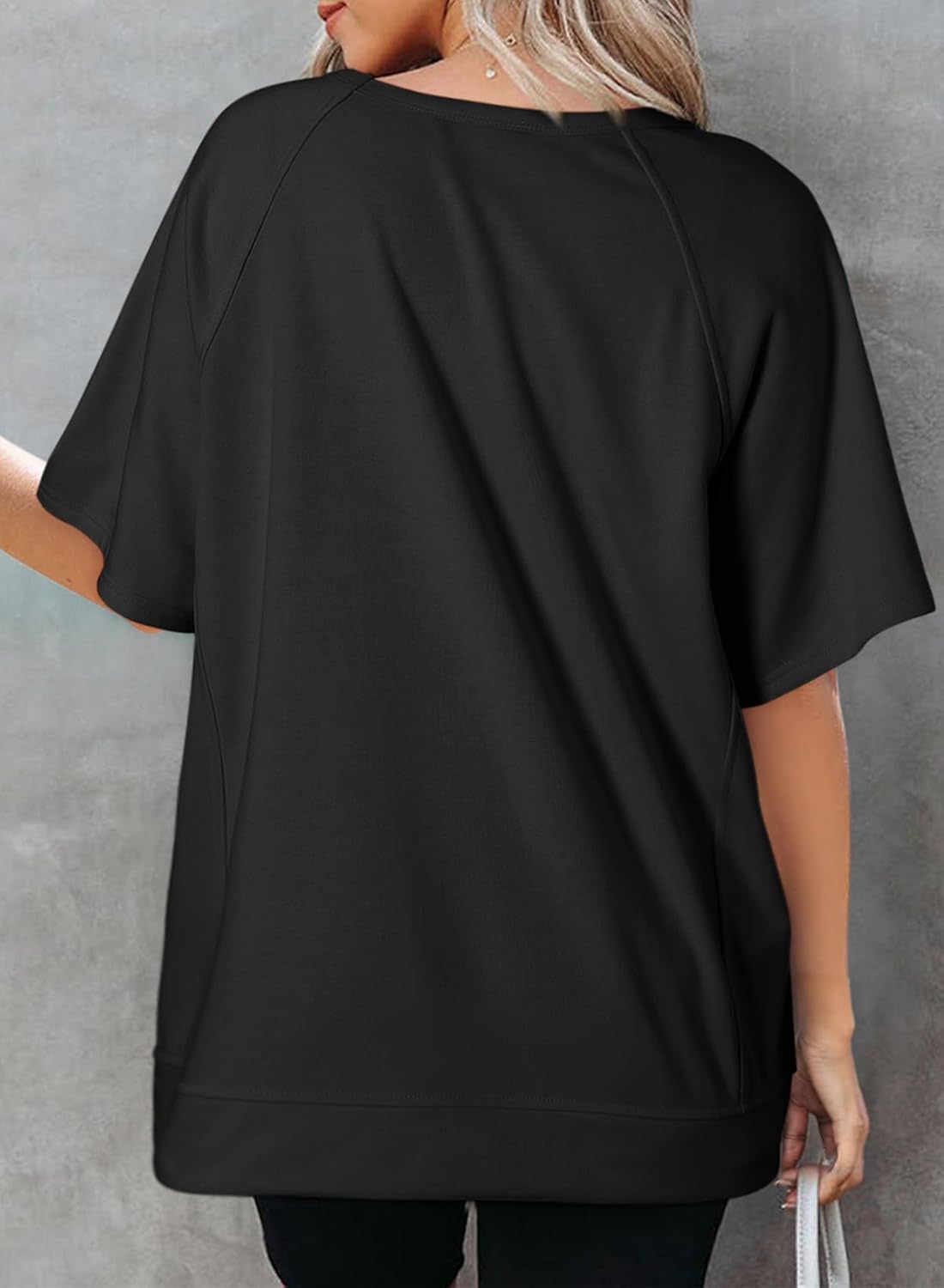 Crewneck Short Sleeve Casual Summer Tops Lightweight Loose High Low Blouse