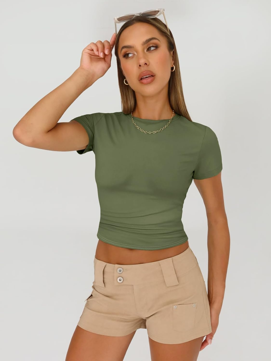 3 Piece Short Sleeve Shirts Basic Going Out Slim Fitted Crop Tops