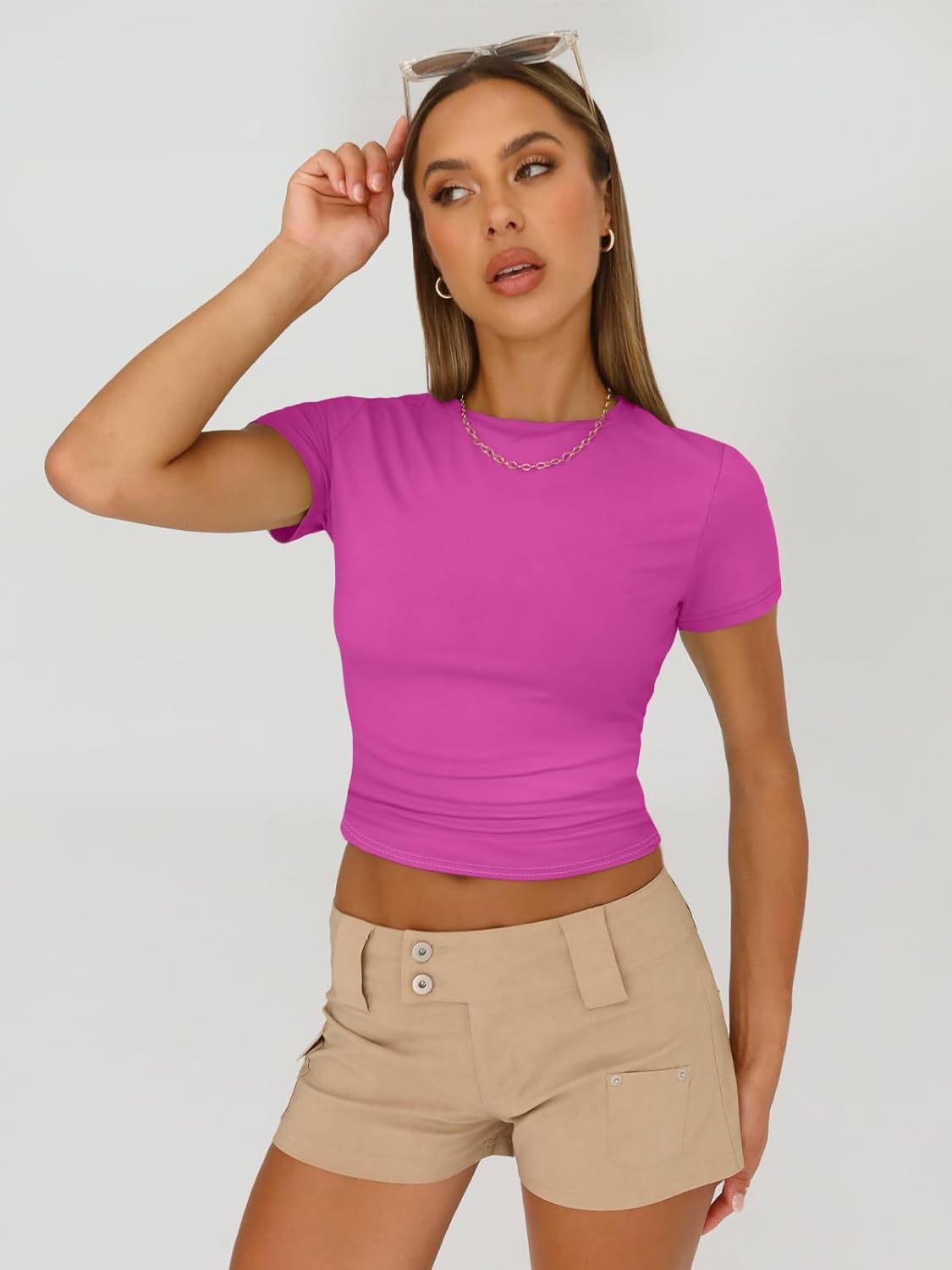 3 Piece Short Sleeve Shirts Basic Going Out Slim Fitted Crop Tops