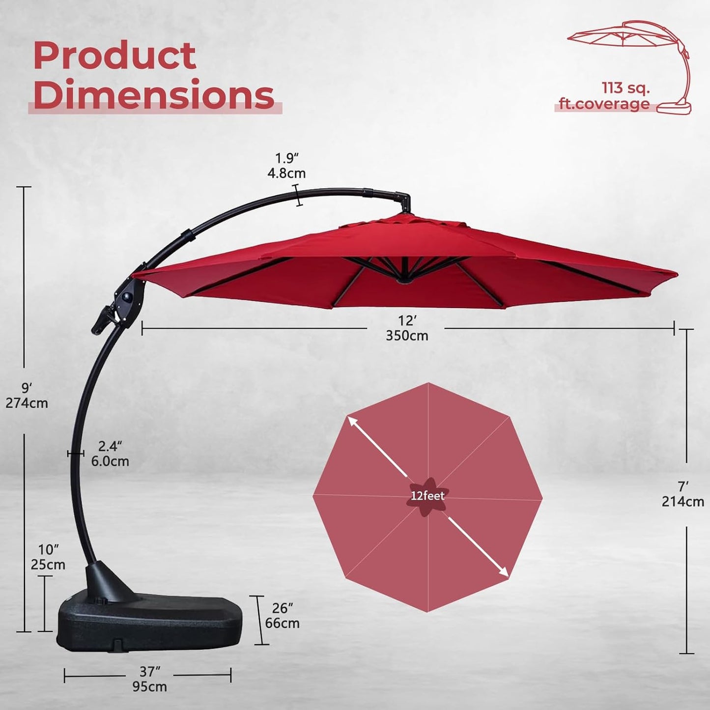 12FT Outdoor Offset Cantilever Umbrella with Base Champagne