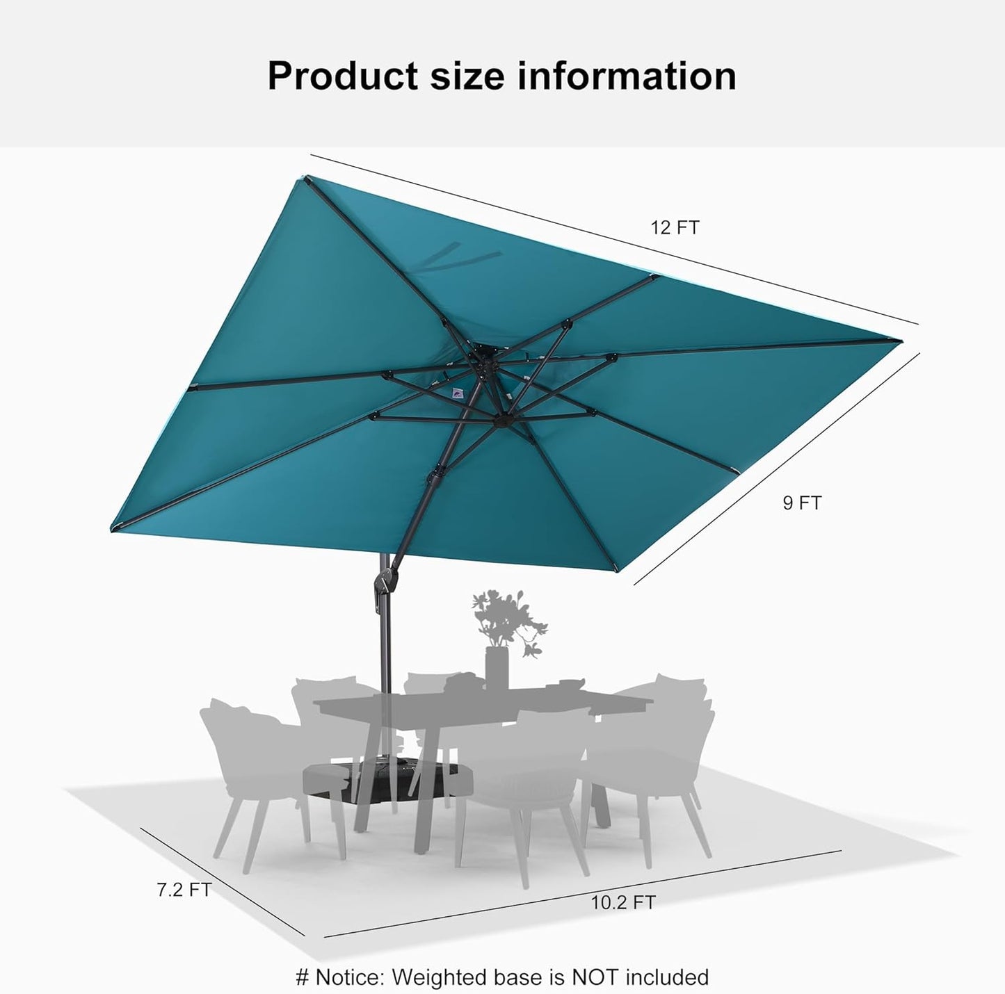 12ft Patio Umbrella with Base Large Outdoor Square Umbrella
